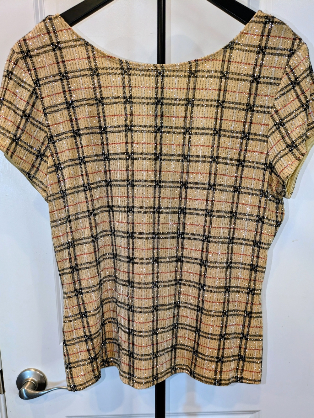 Vintage John Roberts Plaid Metallic Sparkle Top Size 14 Made USA Y2K